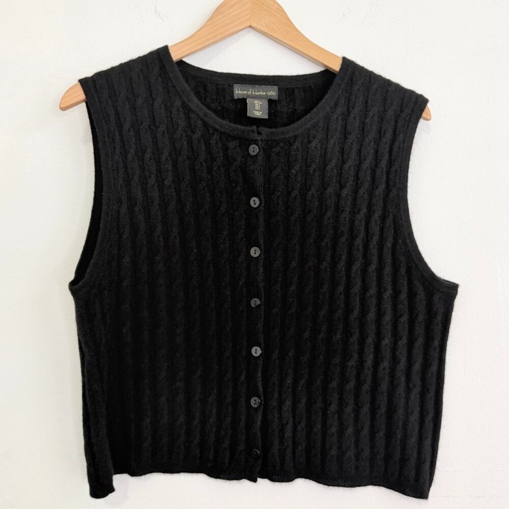 House of Harlow 1960 Black Cashmere Cable Knit Vest Size L